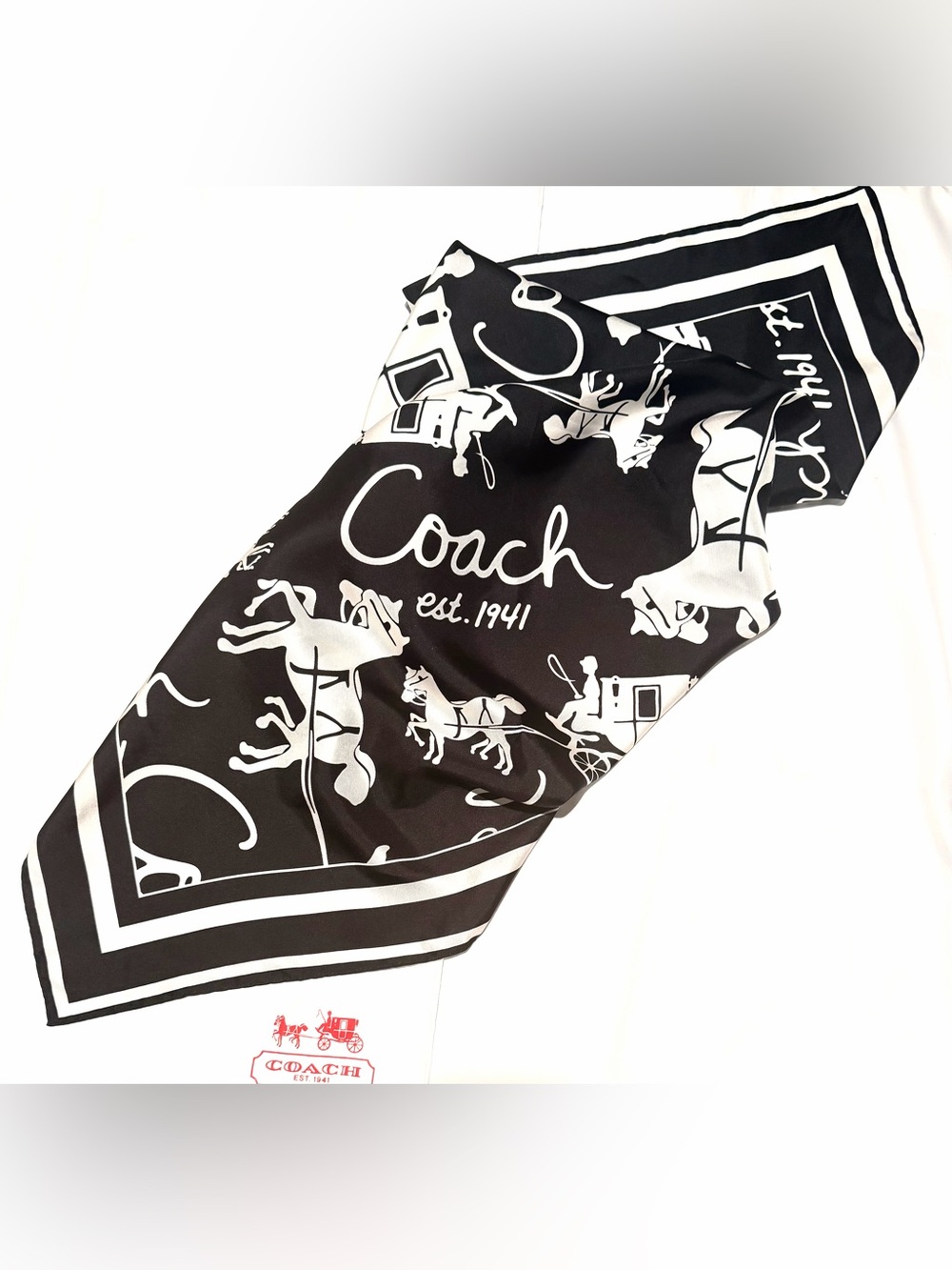 NWOT Coach Y2K Horse and Carriage Print Silk Square Scarf